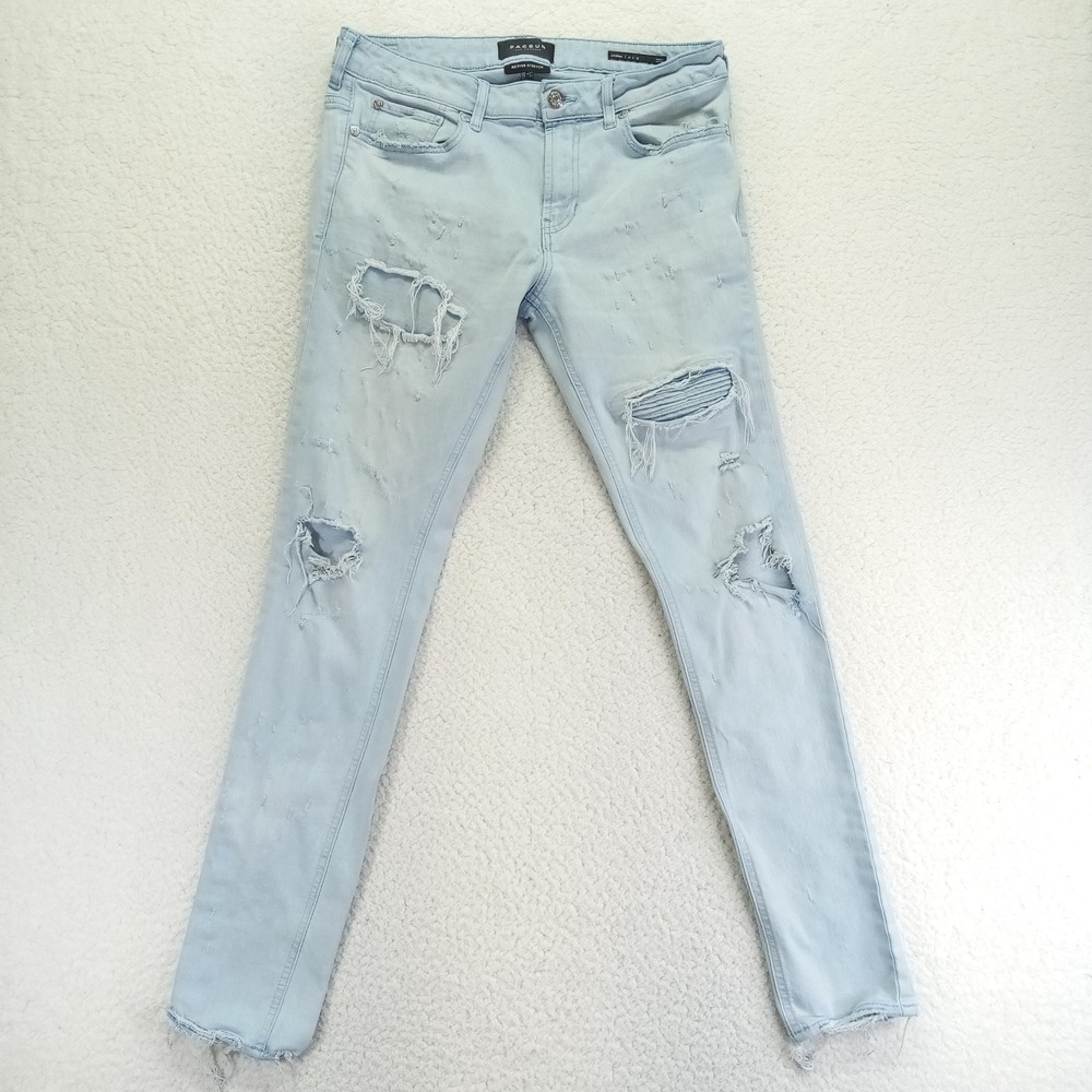 PacSun Active Stretch Skinny Jeans Mens 31x32 Light Wash Distressed Ripped Blue‎